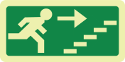 Fotoluminescerende sticker met pictogram nooduitgang trap op rechts