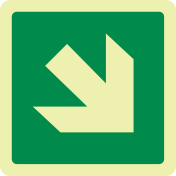 Fotoluminescerende sticker met schuine groene pijl ISO 7010
