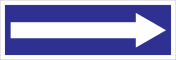 Sticker met pijl - blauw met witte tekst