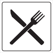 Witte sticker met pictogram voor het aanduiden van een restaurant