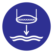 Blauwe sticker met pictogram om aan te duiden de sloep laten zakken in volgorde