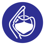 Blauwe sticker met pictogram om aan te duiden dat de sloepklemmen losgemaakt moeten worden in volgorde