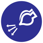 Blauwe sticker met pictogram om aan te duiden dat de luchttoevoer gestart kan worden in volgorde