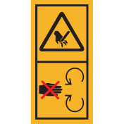 Machinemarkering sticker waarschuwing "Stekende Delen, snijgevaar voor vingers of hand, Verwijder veiligheidsscherm niet" volgens ISO 11684