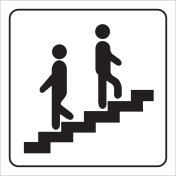 Witte sticker met pictogram voor aanduiden trap omlaag en omhoog