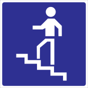 Blauwe sticker met pictogram voor aanduiden trap omhoog