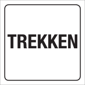 Witte sticker met de tekst trekken voor op een deur