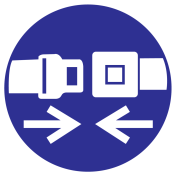 Blauwe sticker met pictogram om aan te duiden dat de veiligheidsgordel vastgemaakt moet worden - ISO7010 - M020