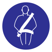 Blauwe sticker met pictogram om aan te duiden dat het dragen van een veiligheidsgordel verplicht is