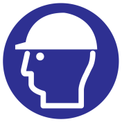Blauwe sticker met pictogram om aan te duiden dat een veiligheidshelm verplicht is - ISO7010 - M014