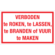 Sticker Verboden te roken, lassen, branden of vuur maken - tekststicker met rode tekst