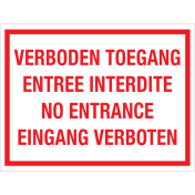 Sticker Verboden Toegang - 4 talen NL, EN, DE en FR - tekststicker met rode tekst