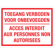 Sticker Verboden Toegang voor Onbevoegden - NL en FR - tekststicker met rode tekst