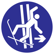 Blauwe sticker met pictogram om aan te duiden dat het sleepspoor verlaten dient te worden