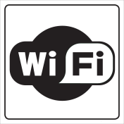 Witte sticker met pictogram om de aanwezigheid van een wifi signaal aan te duiden