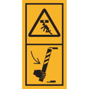 Machinemarkering sticker waarschuwing "Zakkende delen, bevestig steun" volgens ISO 11684