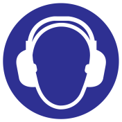UV sticker met pictogram gehoorbescherming verplicht volgens ISO7010