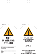 Waarschuwingslabel Niet in werking stellen (NL) - Lock out tag out label (LOTO)