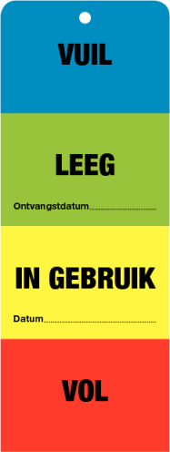 Afscheurbaar onderhoudslabel "Vol - In Gebruik - Leeg - Vuil" (NL)