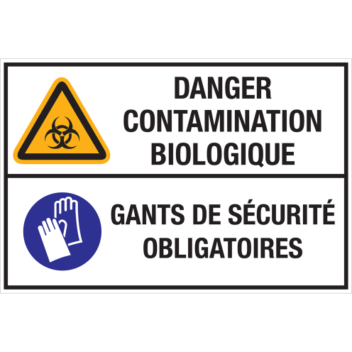 Autocollant Danger contamination biologique - Gants de sécurité obligatoires 
