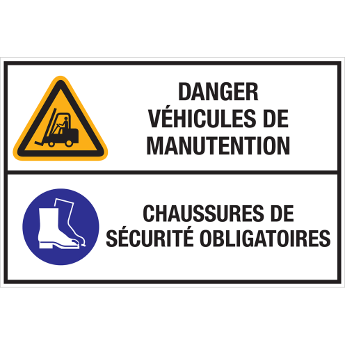Autocollant Danger véhicules de manutention- Chaussures de sécurité obligatoires 