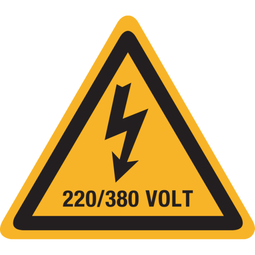 Bord met pictogram / spanningsaanduiding "Waarschuwing 220/380 volt" - ISO 7010 - W012