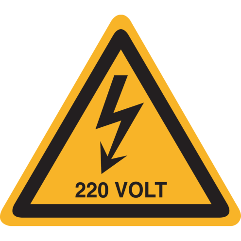 Bord met pictogram / spanningsaanduiding "Waarschuwing 220 volt" - ISO 7010 - W012