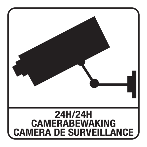 Wit bord met pictogram van een camera 24H met NL/FR voor aanduiden camerabewaking