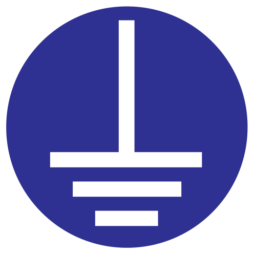 Blauw bord met pictogram om aan te duiden dat aarding verplicht is - ISO7010 - M005