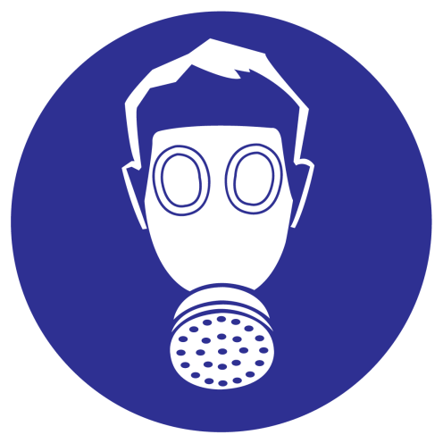 Blauw bord met pictogram om adembescherming verplicht aan te duiden