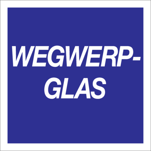 Blauw bord met tekst voor afvalscheiding van wegwerp glas