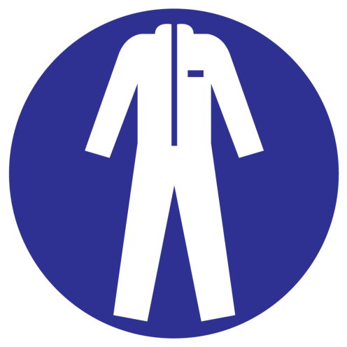 Blauw bord met pictogram voor het aanduiden dat beschermende werkkleding verplicht is - ISO7010 - M010