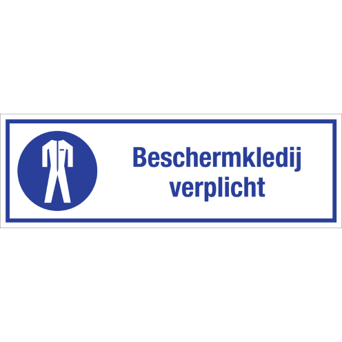 Bord met pictogram en tekst om aan te duiden dat beschermende kleding verplicht is