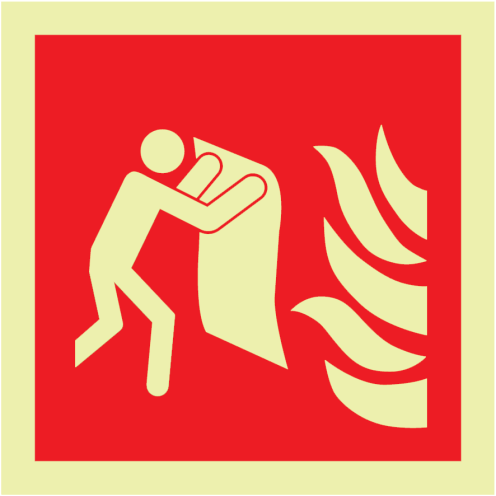 Fotoluminescerend bord met pictogram van een blusdeken volgens ISO 7010