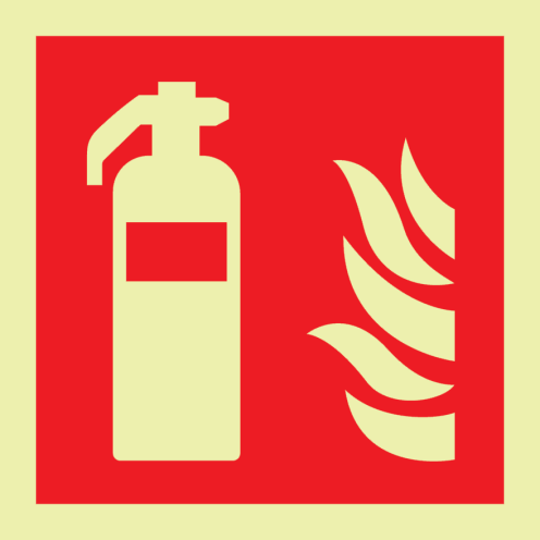 Fotoluminescerend bord met pictogram van een brandblusser met vlam