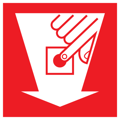 Bord met pictogram van een handmelder met pijl
