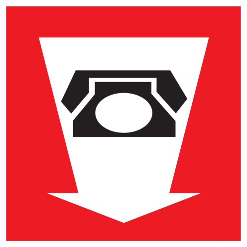 Bord met pictogram van een noodtelefoon met pijl