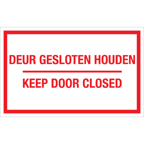 Bord Deur Gesloten Houden - NL en EN - wit tekstbord met rode tekst