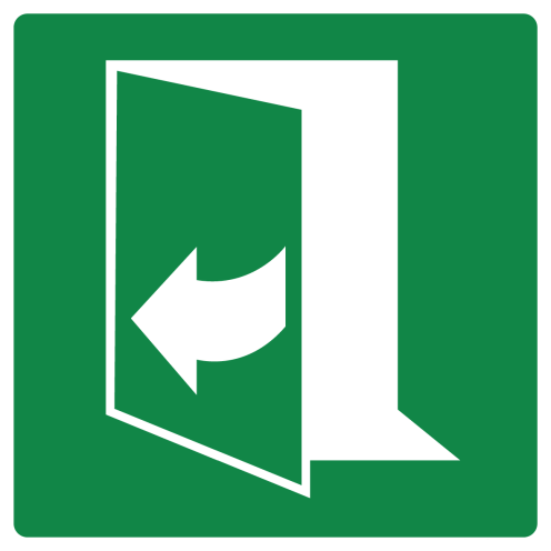 Bord met pictogram nooduitgang trekken rechterkant ISO 7010