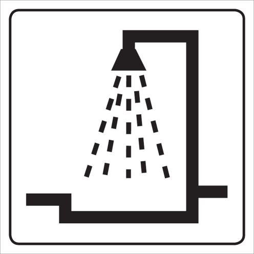 Wit bord met pictogram voor het aanduiden van een ruimte met een douche