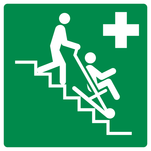 Bord met pictogram evacuatie stoel ISO 7010