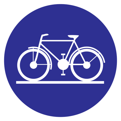 Blauw bord met pictogram om aan te duiden dat fietsers toegestaan zijn