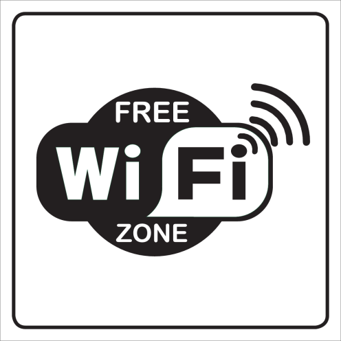 Wit bord met pictogram voor het aanduiden van een gratis wifi zone