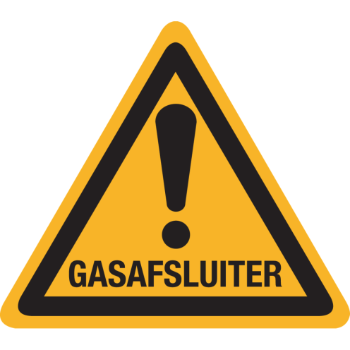 Bord met pictogram waarschuwing gasafsluiter