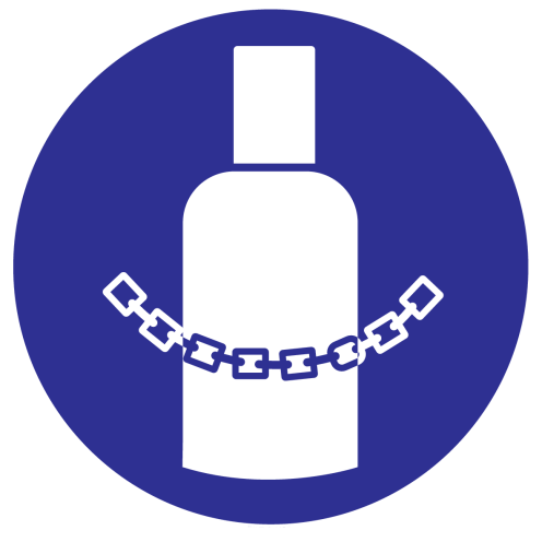 Blauw bord met pictogram om aan te duiden dat gasflessen verankeren verplicht is - ISO7010 - M046