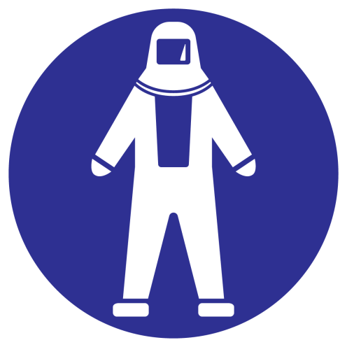 Blauw bord met pictogram om aan te duiden dat een gaspak verplicht is