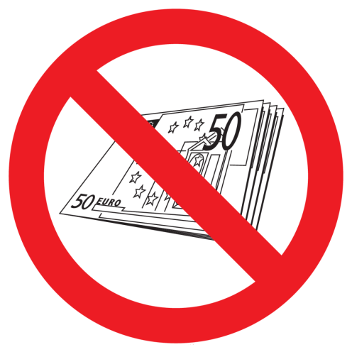 Bord met pictogram "Contact geld verboden"