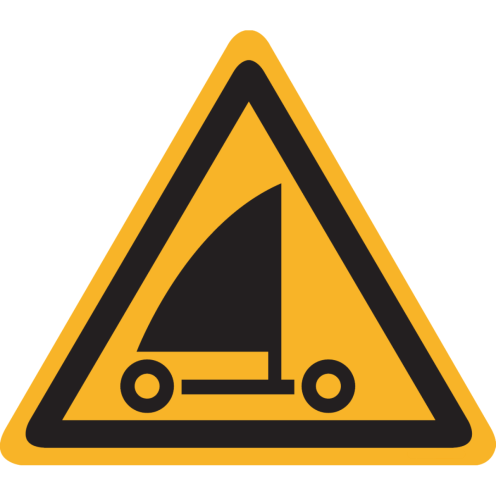 Bord met pictogram "Waarschuwing Beachsurfen, Strandsurfen of Strandzeilen" - ISO7010 - W059
