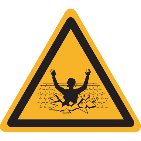Bord met pictogram "Doorzak Gevaar Dak" 