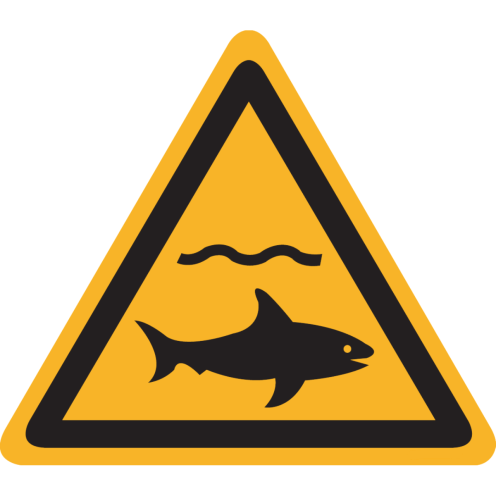 Bord met pictogram "waarschuwing haaien" - ISO 7010 - W054
